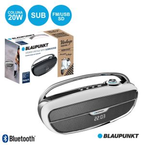 COLUNA BLUETOOTH VINTAGE 20W C/ SUB USB/AUX PRATA BLAUPUNKT