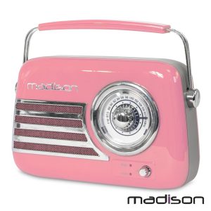 Rádio FM/AUX/BT/USB Extra Bass Vintage 30W Rosa MADISON