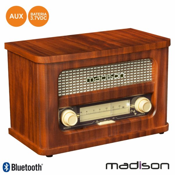 RÁDIO PORTÁTIL FM BT LED VINTAGE MADISON