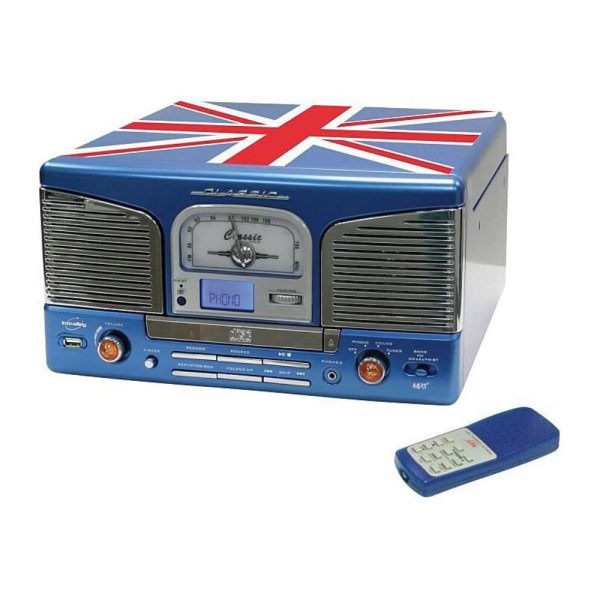 Gira-Discos 33/45/78RPM Vintage CD/FM/USB/Micro SD Azul UK