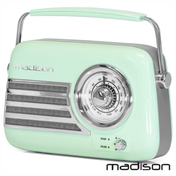 Rádio FM/AUX/BT/USB Extra Bass Vintage 30W Verde MADISON