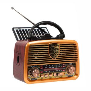 Rádio Portátil FM BT TWS Vintage C/ Painel Solar